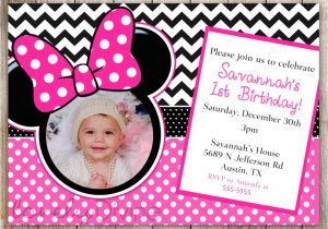 Customized Minnie Mouse First Birthday Invitations Minnie Mouse Chevron Birthday 1st Birthday Invitation 2nd