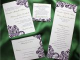 Dark Green Wedding Invitations Dark Purple Swirl with Green Accents Damask Wedding
