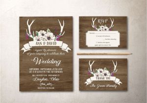 Deer Antler Wedding Invitations Deer Antlers Wedding Invitation Printable Rustic Wedding