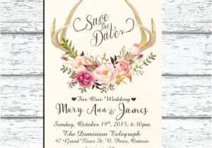 Deer Antler Wedding Invitations Printable Save the Date Deer Antler Wedding by