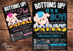 Diaper Party Invitations for Men Bottoms Up Baby Shower Invitation Funny Diaper by