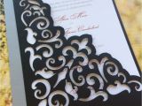Die Cut Wedding Invites Lasercut Wedding Invitation Sleeve Pocket Elegant Scroll