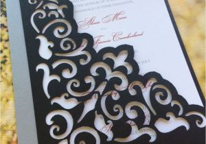 Die Cut Wedding Invites Lasercut Wedding Invitation Sleeve Pocket Elegant Scroll