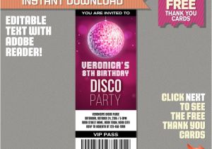 Disco Party Invitation Template Disco Party Ticket Invitation with Free Thank You Card