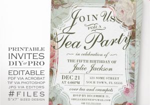 Diy Birthday Invitations Templates Diy Vintage Rose Tea Party theme Birthday Invitation