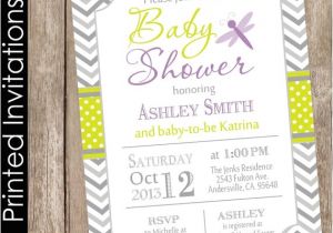 Dragonfly Baby Shower Invitations Printed Dragonfly Baby Shower Invitation Green and Purple