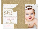 E Invites for First Birthday First Birthday Faux Gold Glitter Pink Invitation