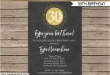 Editable 30th Birthday Invitations 30th Birthday Invitation Template Chalkboard Gold