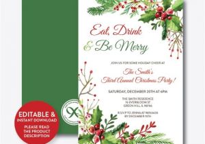 Editable Holiday Party Invitation Instant Download Editable Eat Drink and Be Merry