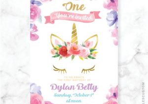 Electronic 1st Birthday Invitations Floral Unicorn themed Baby Shower Invitation Papertales