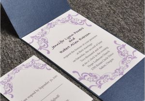 Elegant Affordable Wedding Invitations Elegant Purple Damask Card and Blue Pocket Affordable