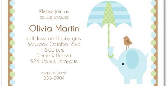 Elephant Baby Shower Invitations for Boys Elephant & Umbrella Boy Baby Shower Invitations