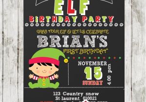 Elf Birthday Party Invitations Christmas Little Elf Boy Birthday Invitation Chalkboard