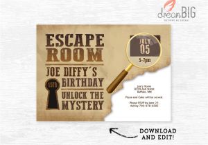Escape Room Birthday Invitation Template Free Escape Room Invitation Birthday Invite Instant Download Etsy