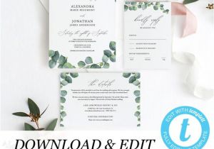 Eucalyptus Wedding Invitation Template Greenery Wedding Invitation Template Eucalyptus Printable