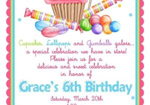 Example Invitation Card About Birthday Party Sweet Shop Birthday Party Invitations Candy Cupcake
