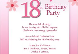 Example Of 18th Birthday Invitation Card 18th Birthday Party Invitation Wording Wordings and Messages