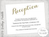Example Of Wedding Invitation with Reception Wording Wedding Reception Invitation Template Diy Gold