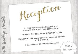 Example Of Wedding Reception Invitation Wording Wedding Reception Invitation Template Diy Gold