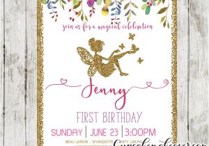 Fairy 1st Birthday Invitations Fairy First Birthday Invitations Pink Floral Gold Glitter