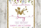 Fairy First Birthday Invitations Fairy First Birthday Invitations Pink Floral Gold Glitter