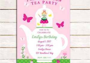 Fairy Tea Party Invitations Fairy Garden Tea Party Birthday Invitation Pink and Green