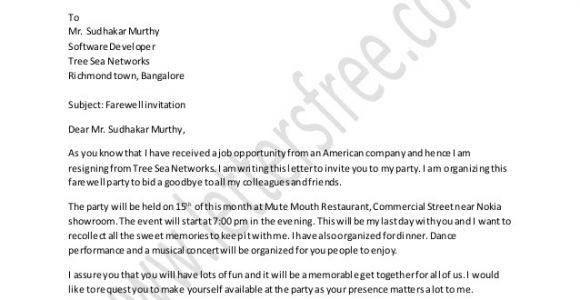 Farewell Party Invitation Letter Template Farewell Party Invitation Letter Sample