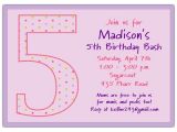 Fifth Birthday Party Invitation Wording 5th Birthday Girl Dots Birthday Invitations Paperstyle