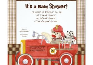 Fire Truck Baby Shower Invitations sock Monkey Fire Truck Boy Baby Shower Invitation