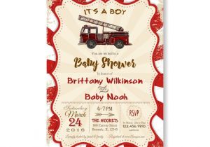 Firefighter themed Baby Shower Invitations Fire Truck Baby Shower Invitation Rustic Vintage Baby Boy