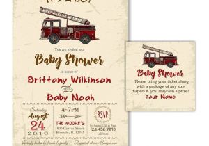 Firefighter themed Baby Shower Invitations Fire Truck Baby Shower Invitation Rustic Vintage by 800canvas