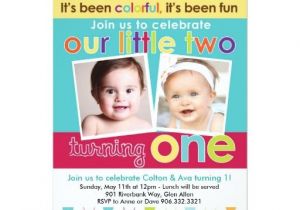 First Birthday Invitations for Twins Colorful Fun Twins First Birthday Invitation