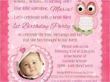 First Birthday Party Invitation Message 1st Birthday Invitation Wording Owl theme Pictures Reference