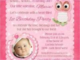 First Happy Birthday Invitation Message 1st Birthday Invitation Wording Owl theme Pictures Reference