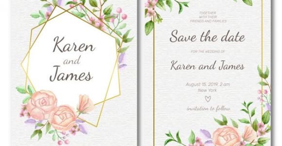 Floral Wedding Invitation Templates Vector Free Floral Wedding Invitation Template with Golden Frame