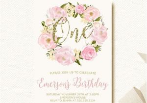 Flower themed Birthday Party Invitation Wording Flower First Birthday Invitation Boho Pink and by