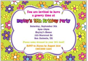 Flower themed Birthday Party Invitation Wording Retro Flower Power 70s Birthday Party Invitations