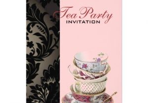 Formal Tea Party Invitation Elegant Vintage Gold Black formal Damask Tea Party 5×7