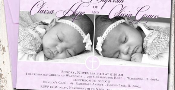 Free Baptism Invitations for Twins Custom Twins Baby Girls Baptism Invitation Christening