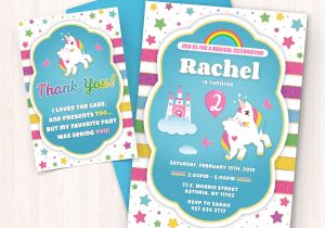 Free Birthday Invitation Cards to Print at Home Printable Unicorn Birthday Invitations Free Thank You