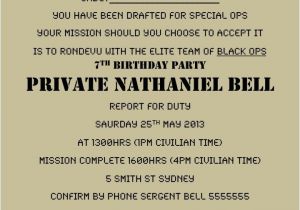 Free Call Of Duty Birthday Party Invitations Military Army Call Of Duty Black Ops Party Invitation