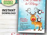 Free Editable Christmas Party Invitations Editable Christmas Invitation Rudolph Frost Fun Christmas