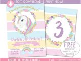 Free Editable Unicorn Birthday Invitations Unicorn Invitation Unicorn Party Invite Magical Rainbow