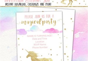 Free Editable Unicorn Birthday Invitations Unicorn Party Invitation Thank You Card Editable