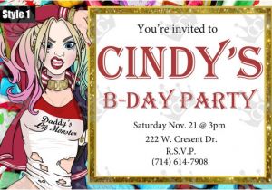Free Harley Quinn Birthday Invitations Items Similar to Harley Quinn Custom Digital Printable