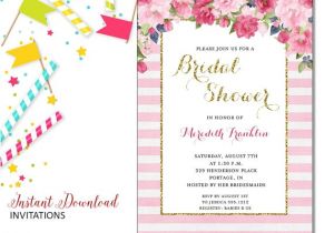 Free Instant Download Bridal Shower Invitations Pink Floral Invitation Bridal Shower Printable