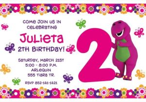 Free Personalized Barney Birthday Invitations Girly Barney Invite Girly Barney Inspired Party