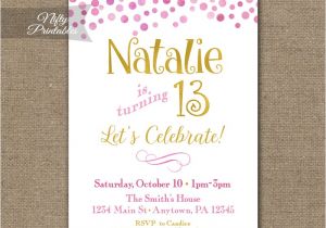 Free Printable Birthday Invitations for Tweens Pink Gold Confetti Birthday Invitation Teen Tween