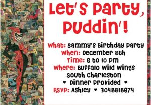 Free Printable Harley Quinn Birthday Invitations Customizable Harley Quinn Batman Inspired Birthday Party