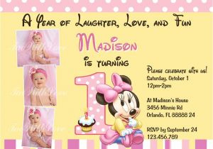 Free Printable Minnie Mouse First Birthday Invitations Minnie Mouse First 1st Birthday Printable Invitation